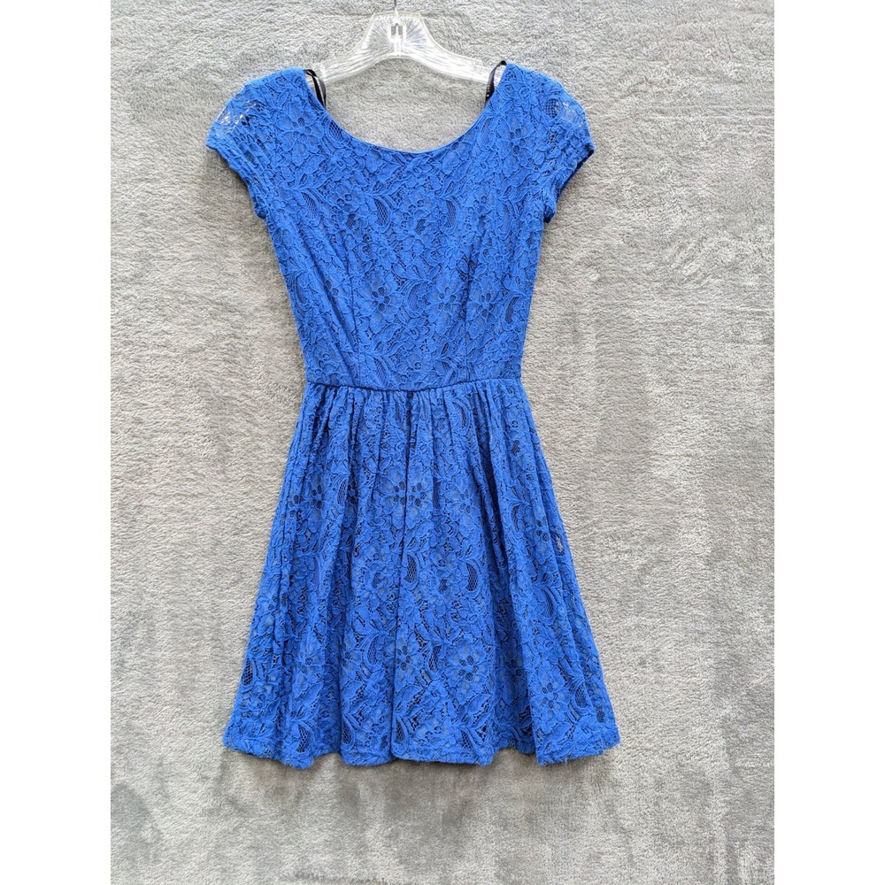 Coquette Lace Skater Dress Womens 1/2 Royal Blue Floral Fit Flare B. Darlin
